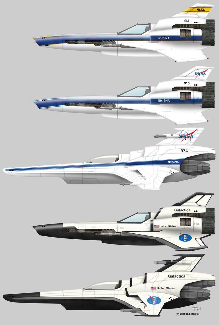 four different types of space shuttles are shown