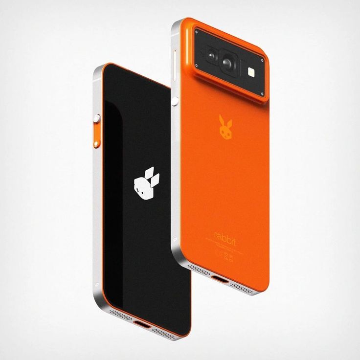 an orange and black cell phone next to each other