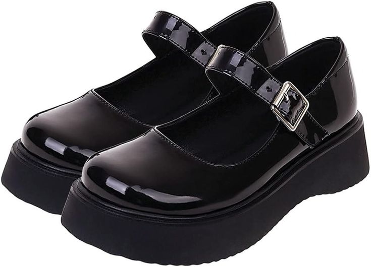 Amazon.com | Meefit Women Wedge Patent Leather Mary Janes Low Heel Uniform Shoes Buckle Pumps(Black,US4) | Shoes Patent Leather Mary Janes, Uniform Shoes, Buckle Shoes, Leather Mary Janes, Womens Wedges, Black Pumps, Low Heels, Mary Janes, Patent Leather