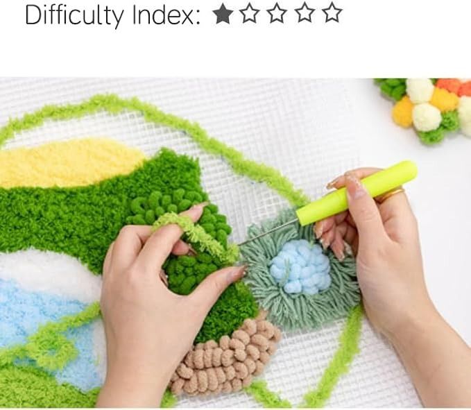 someone is crocheting some green plants on the floor with their hands and fingers