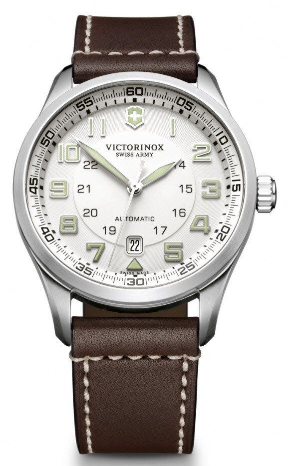 Victorinox Swiss Army Watch AirBoss Mechanical #bezel-fixed #bracelet-strap-leather #brand-victorinox-swiss-army #case-material-steel #case-width-42mm #classic #date-yes #delivery-timescale-call-us #dial-colour-silver #gender-mens #movement-automatic #official-stockist-for-victorinox-swiss-army-watches #packaging-victorinox-swiss-army-watch-packaging #style-sports #subcat-airboss #supplier-model-no-241505 #warranty-victorinox-swiss-army-official-3-year-guarantee #water-resistant-100m Victorinox Swiss Army Watches, Victorinox Watches, Timepiece Design, Mechanical Power, Swiss Army Watches, Victorinox Swiss Army, Army Men, Brown Leather Strap, Military Inspired