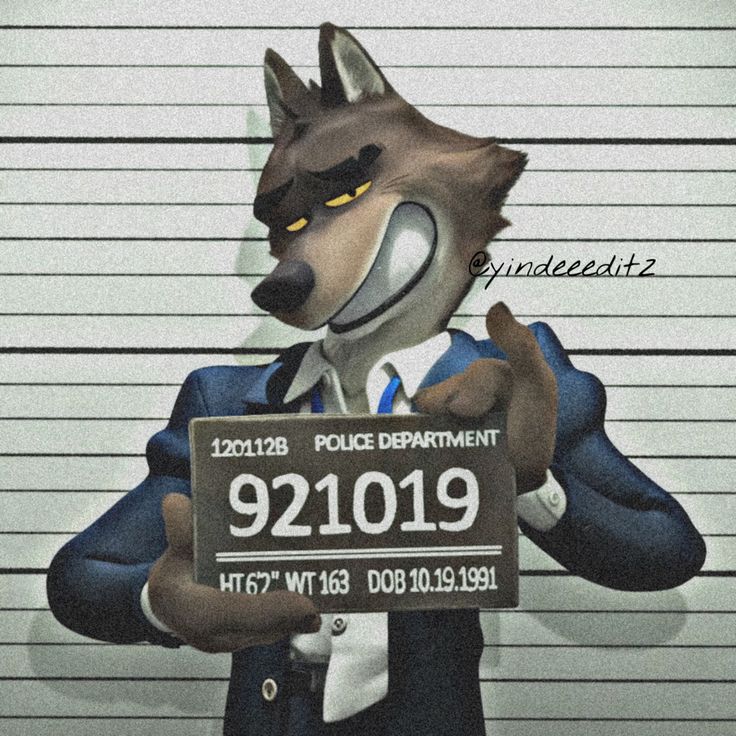 a wolf in a suit holding a sign that says police department 921019