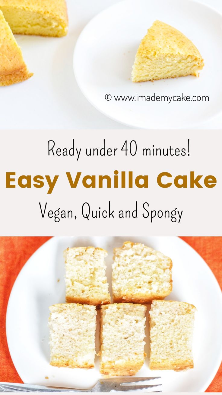 easy vanilla cake recipe on a white plate