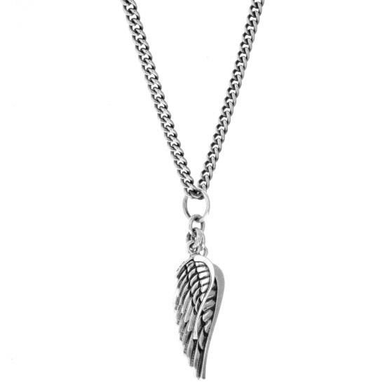 king baby double wing pendant Elegant Silver Charm Necklace With Curb Chain, White Gold Pendant With Curb Chain, Sterling Silver Snake Chain Necklace With Polished Finish, Sterling Silver White Gold Box Chain Necklace, Silver Jewelry With Curb Chain And Round Pendant, White Gold Pendant Necklace With Curb Chain, White Gold Stainless Steel Pendant Necklace, Sterling Silver Pendant Box Chain Necklace, Stainless Steel Pendant Charm Necklace With Silver Chain