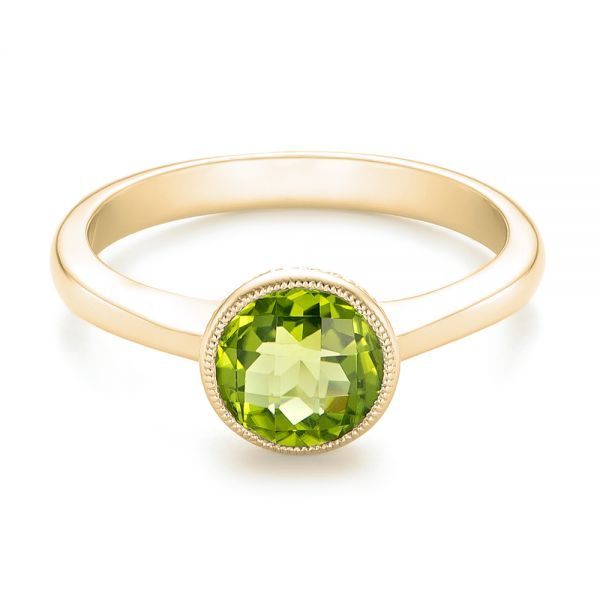 14k Yellow Gold Bezel Set Peridot Ring #102636 - Seattle Bellevue | Joseph Jewelry Elegant Green Topaz Ring, Round Cut, Elegant Green Topaz Ring With Round Cut, Elegant Green Topaz Round Cut Ring, Green Topaz Ring For Formal Occasions, Elegant Green Round Cut Topaz Ring, Formal Green Topaz Ring, Elegant Green Birthstone Ring With Bezel Setting, Classic Peridot Birthstone Jewelry, Timeless Green Rings With Bezel Setting