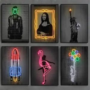 four different neon signs are shown in the shape of an eagle, flamingo, and lady liberty