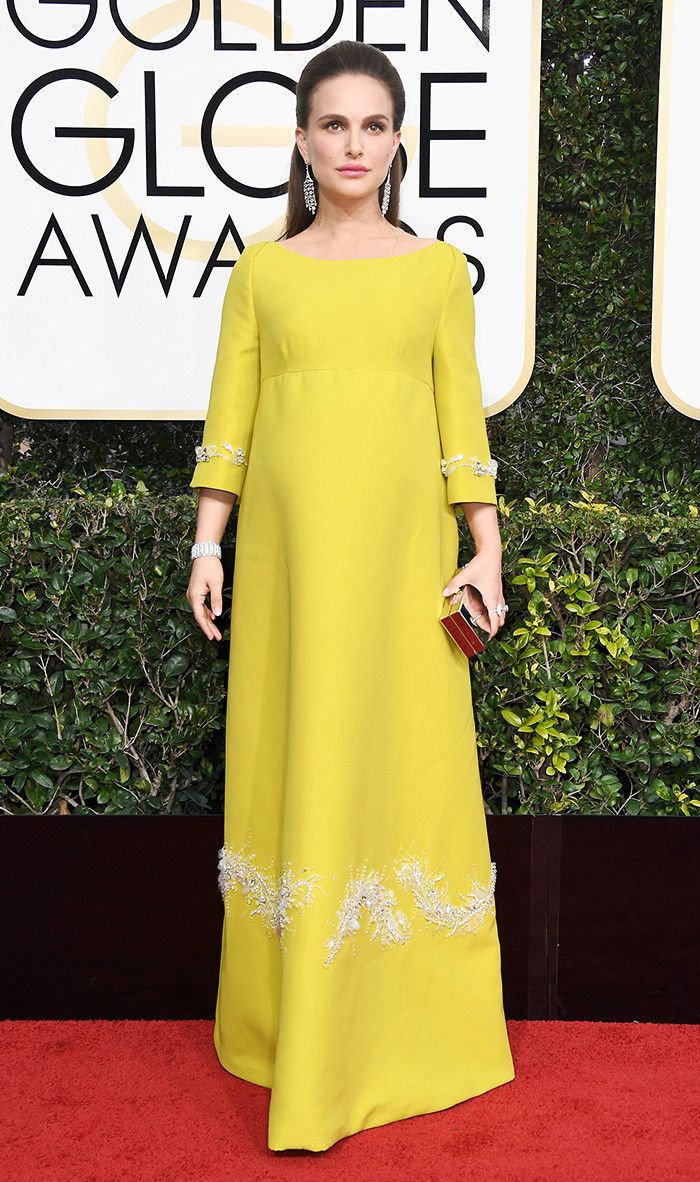 Golden Globes 2017: The Best Red Carpet Looks via @WhoWhatWear Maternity Red Carpet, Golden Globes Dresses, Yellow Long Dress, Red Carpet 2017, Prada Dress, Golden Globes Red Carpet, Yellow Gown, Best Red Carpet Looks, Jessica Biel