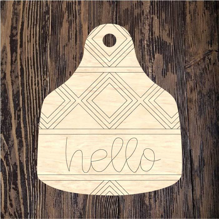 a wooden cutting board with the word hello on it