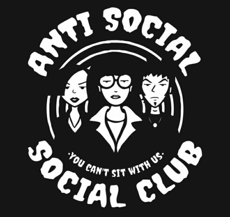 the logo for an anti social club, with three women in black and white on it