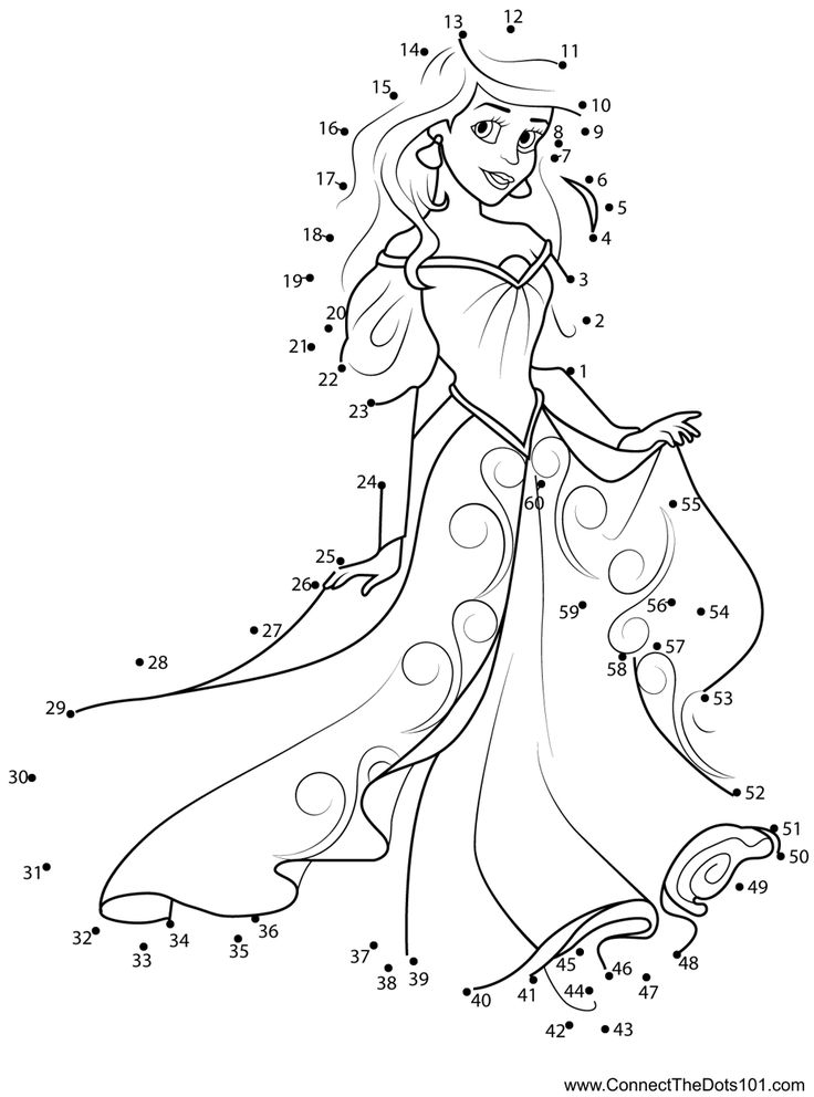 Ariel Beautiful Dress Dot to Dot Dress Coloring Pages, Princess Coloring Sheets, Holiday Worksheets, Disney Princess Coloring Pages, All Disney Princesses, Free Coloring Sheets, Dot To Dot, Mermaid Coloring Pages, Princess Coloring Pages