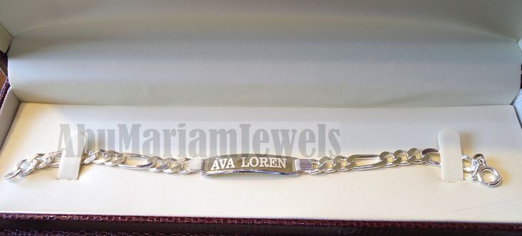 Men silver bracelet Palestine laser engraving or any personalized name sterling silver 925 man gift with nice box chain and plate style Bracelet length : 20 cm ( 8 Inches ) Plate width : 9 mm Customized name or word / words (10 -12 letters maximum ) Approximate weight : 15 grams please write in the notes the name with the order and if different bracelet length needed . Anniversary Engraved Sterling Silver Name Bracelet, Classic Engraved White Gold Name Bracelet, Classic Silver Name Bracelet With Polished Finish, Silver Name Bracelet With Polished Finish As Gift, Silver Name Bracelet With Polished Finish, White Gold Sterling Silver Name Bracelet With Engraving, Elegant Silver Name Bracelet With Engraving Option, Classic Silver Name Bracelet, Hallmarked, Silver Classic Name Bracelet For Anniversary