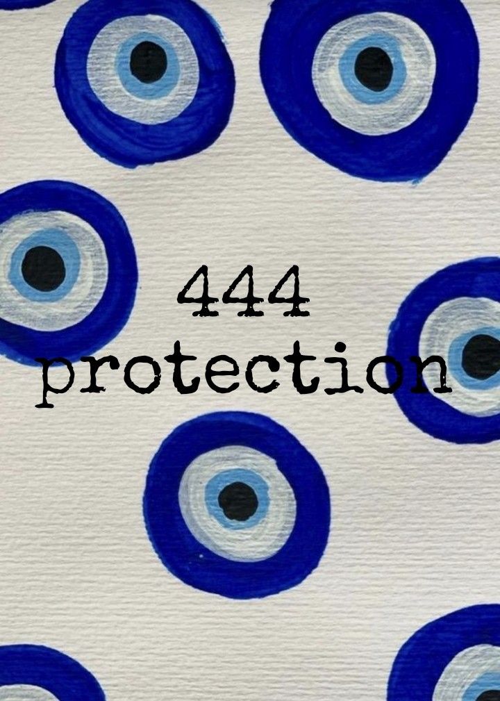 an image of blue and white circles with the words 444 protection on it's side