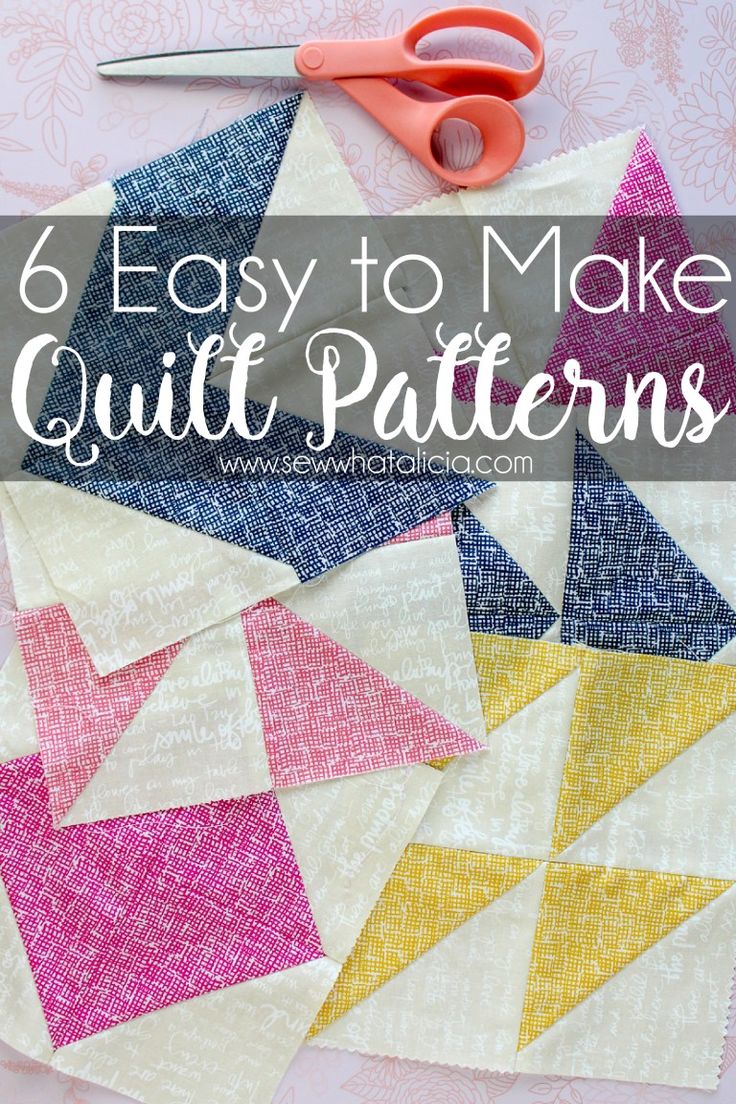 how to make a half square triangle quilt pattern with scissors and fabric on the table