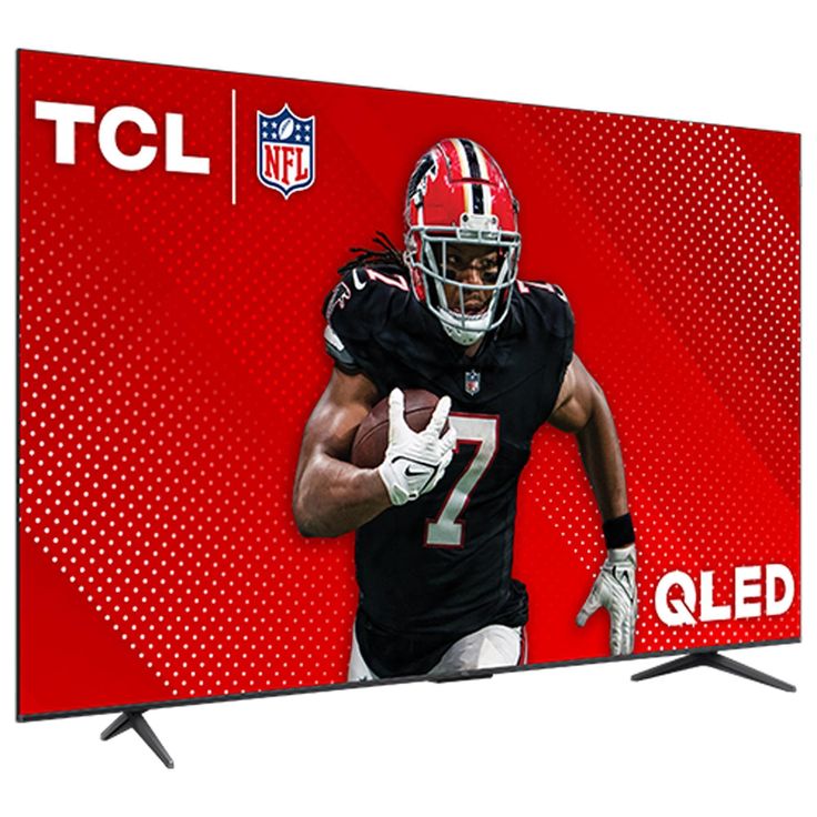 the tcl tv is shown with a football player on it