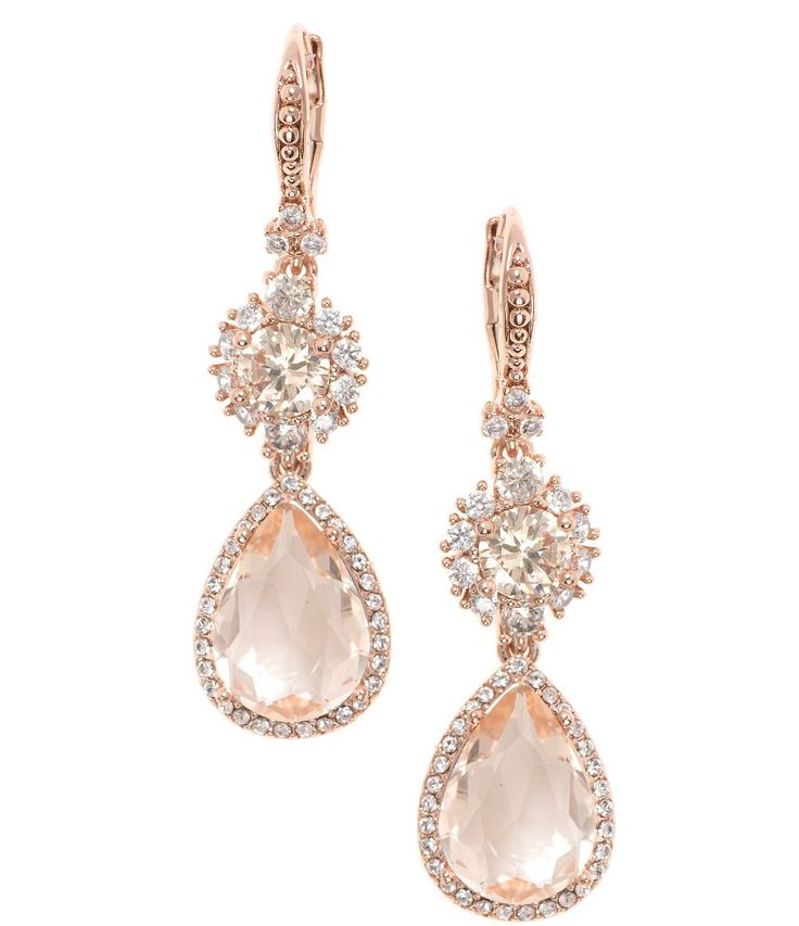 From Marchesa&#x2C; these earrings feature: Drop earringsBrass/Crystal/GlassLeverback closureApprox. 2.8" drop x 0.5" widthImported. Rose Gold Drop Earrings, Earrings Rose Gold, Turkish Jewelry, Oval Earring, Glam Wedding, Vintage Chandelier, Crystal Drop Earrings, Marchesa, Crystal Drop