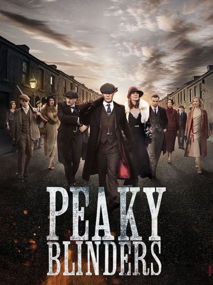 the movie poster for peaky blunders with people walking in front of them