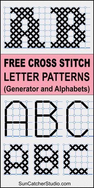 the free cross stitch pattern for letters and alphabets is shown in pink, black and white