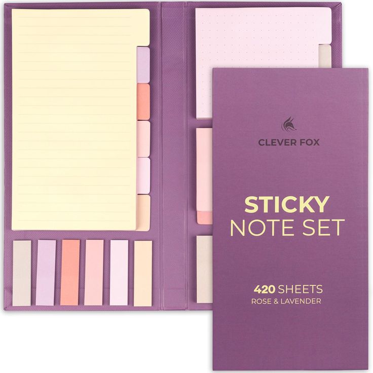 the sticky note set is purple and yellow