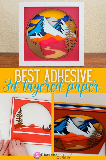 the best adhesive 3d layered paper is shown in three different colors and sizes, including mountains