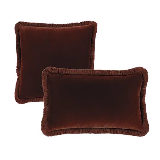 two brown pillows with ruffled edges