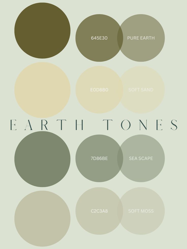 the earth tones are arranged in different shades and sizes, with text below them that reads earth tones