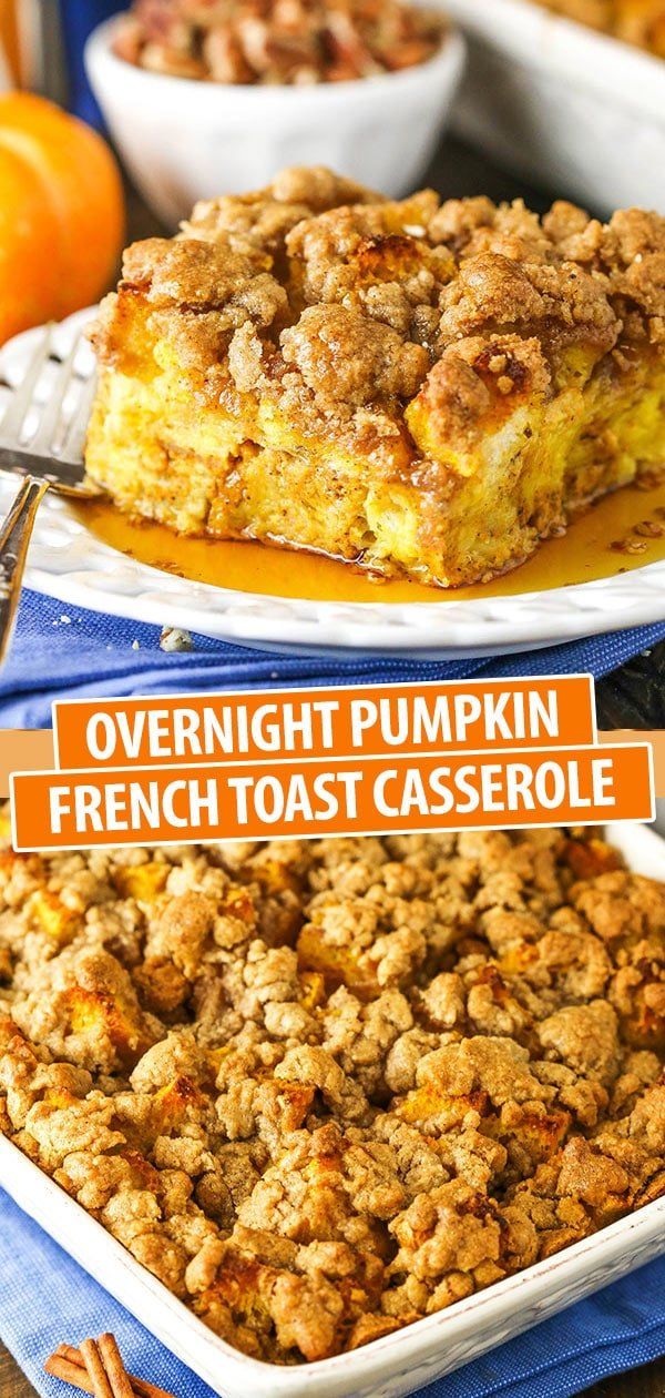 there are two servings of overnight pumpkin french toast casserole