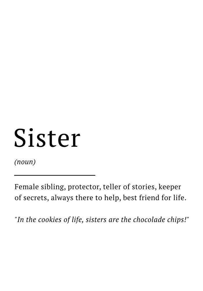 the words sister are written in black and white, along with some type of text