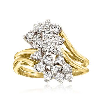 Ross-Simons - C. 1980 Vintage 1.25ct t. w. Diamond Cluster Ring in 14kt Yellow Gold. Size 7. C. 1980. Treat yourself today to something that will keep you dazzling for a lifetime! From our Estate collection, this traditional, yet exquisite, ring showcases a scintillating cluster of 1.25 ct. t. w. round brilliant-cut diamonds atop a polished 14kt yellow gold band that gracefully meanders around the perimeter of the design. Diamonds are set in 14kt white gold. 5/8" wide. Diamond cluster ring. Excl Yellow Gold Cocktail Ring, Timeless Ring, Gold Cocktail Ring, Vintage Diamond Rings, Gold Cocktail, Tiffany Style, Jewelry Rings Diamond, Pretty Rings, Diamond Cluster Ring