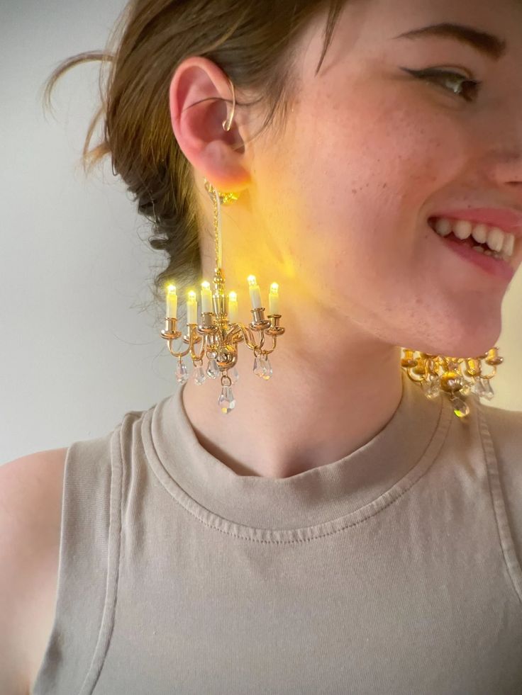 GOLD Light up Earrings Chandelier Statement Ear Wrap / Brass - Etsy Edie Sedgwick, Seni Dan Kraf, Studio 54, Funky Jewelry, Large Crystals, Bijoux Diy, Jewelry Inspo, Dream Jewelry, Pretty Jewellery