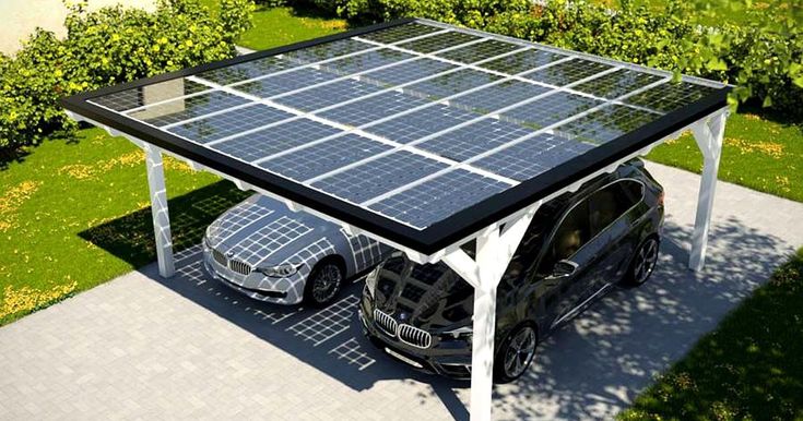 two cars parked under a solar powered carport