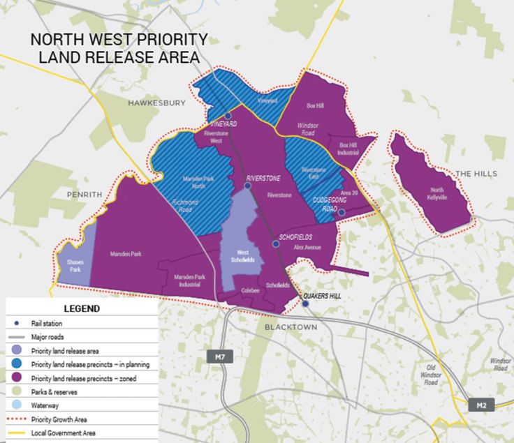 a map shows the location of north west priority land release areas in blue and purple