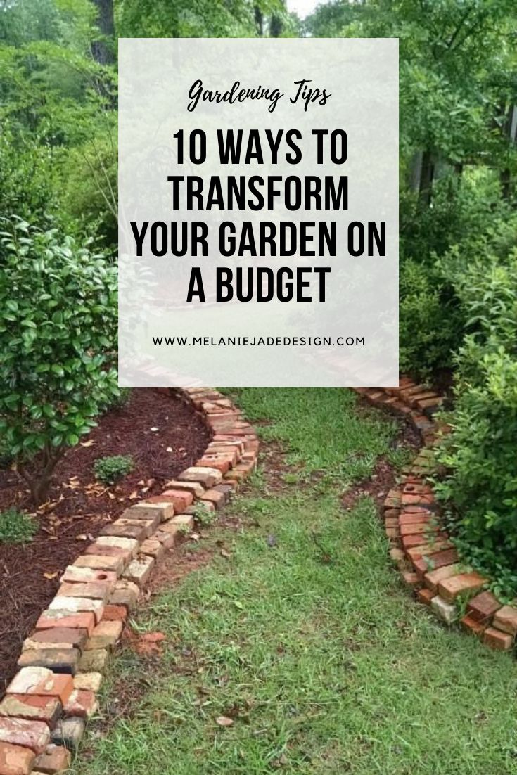 a garden path with the words gardening tips 10 ways to transform your garden on a budget