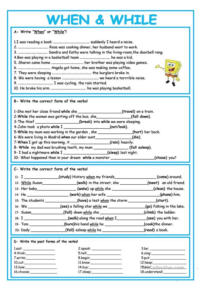 the worksheet for reading when and while in english or spanish with pictures on it