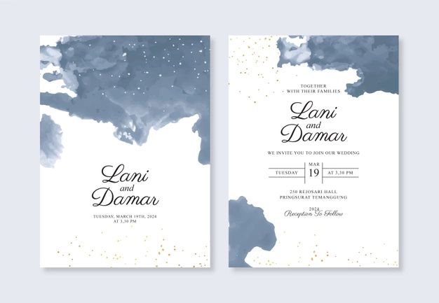 two wedding cards with watercolor paint on them