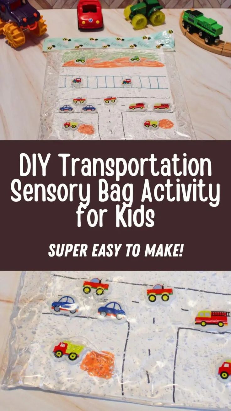 a bag that has cars on it and the words diy transportation sensory bag activity for kids