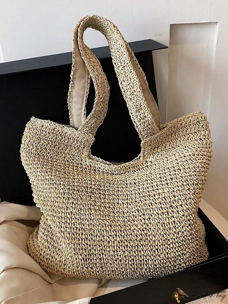 BirdinBag - Versatile Khaki Straw Bag: Ideal for Summer Vacations and Beach Travel Casual Beach Bag With Zipper Closure, Paper Sizes Chart, Straw Beach Tote, Vacation Bag, Straw Beach Bag, Outdoor Vacation, Summer Vacations, Bag With Zipper, Word Wrap