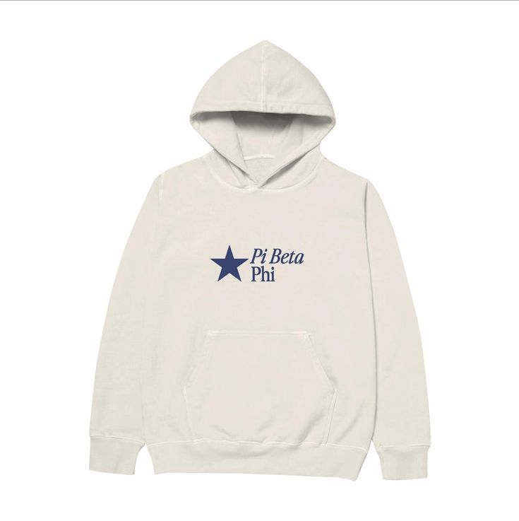 a white hoodie with the phrase ph rea phi on it and a blue star