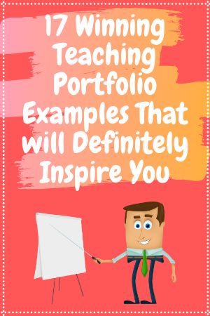 a man holding a white board with the words 17 winning teaching portfolio examples that will definitely inspire you