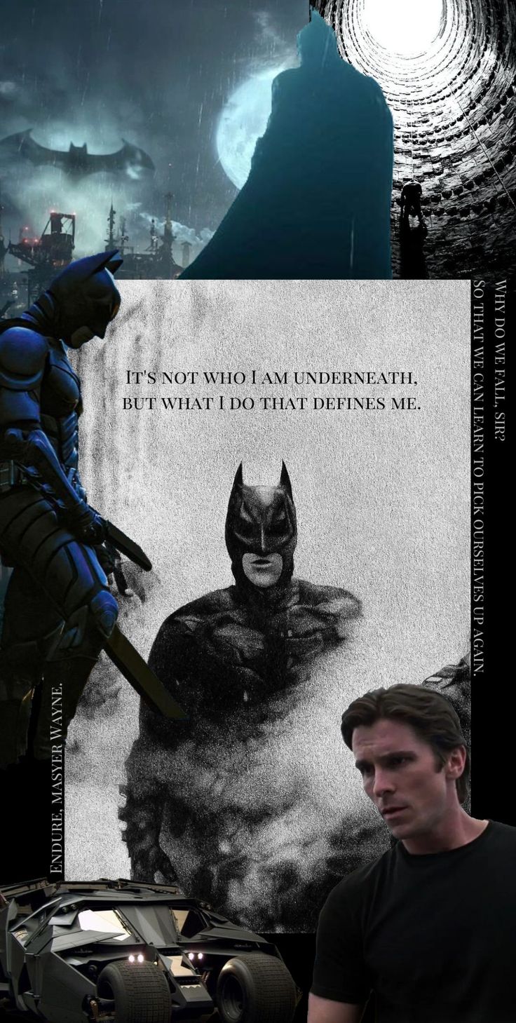 a man standing in front of a poster with batman and the dark knight on it