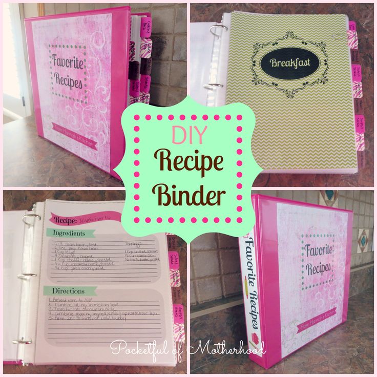 the recipe binder is pink and green