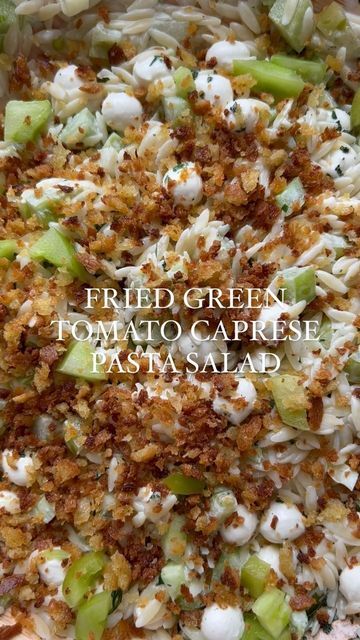 fried green tomato and feta cheese pasta with parmesan bread crumbs