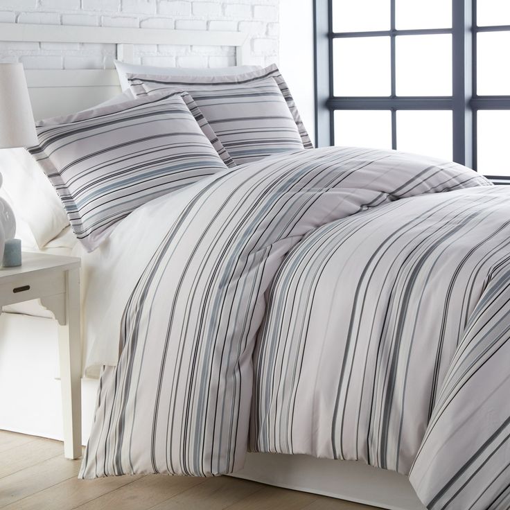 Side View of Coastal Stripes Gray Comforter Set Full Size Comforter, Linen Comforter, Coastal Bedroom Decorating, Best Duvet Covers, Striped Duvet, Striped Duvet Covers, Fine Living, Twin Comforter, Coastal Bedroom