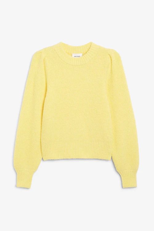 Outfit With Yellow, Yellow Sweater Outfit, Yellow Knitwear, Cropped Sweater Outfit, Yellow Sweater Dress, Grey Sweater Outfit, Sweater Outfits Men, Seersucker Top, Yellow Jumper