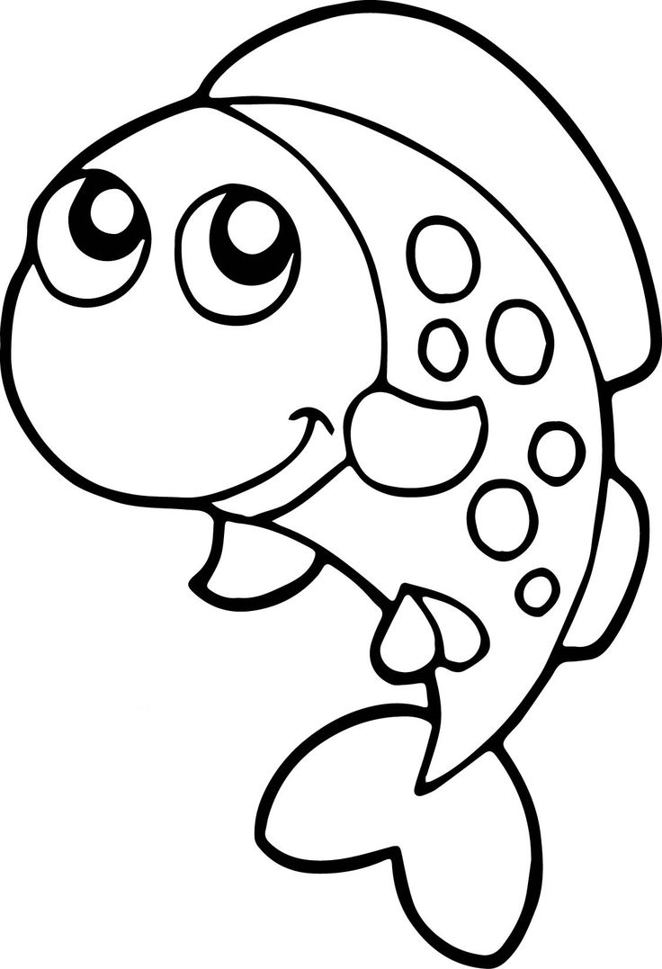 a cartoon fish with big eyes and large teeth, outlined in black on a white background