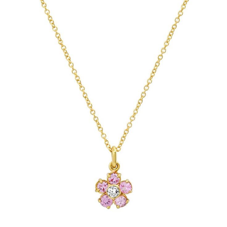 Large Pink Sapphire Flower Necklace with Diamond Center Necklace Korean, Necklace With Diamond, Necklace Layered, Jennifer Meyer, Purple Necklace, Girl Jewelry, Pink Necklace, Floral Jewellery, Chain Pendant