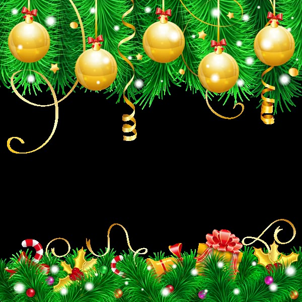 christmas background with fir tree branches and golden baubles