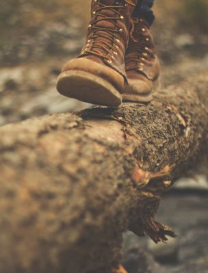 a person standing on top of a log