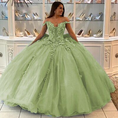 Sweet 16 Quinceanera Dresses With 3D Flowers Off the Shoulder Party Ball Gowns | eBay Dresses With 3d Flowers, Princess Frog, Frog Party, 16 Dresses, Sweet 16 Dresses, Wedding Bridesmaid, 3d Flowers, Wedding Veil, Quinceanera Dresses