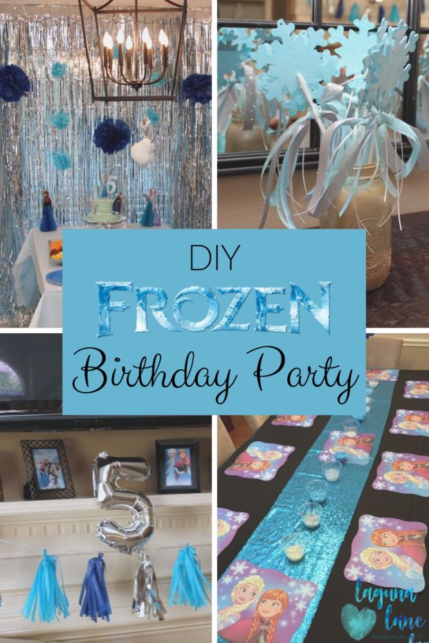 frozen birthday party with decorations and streamers