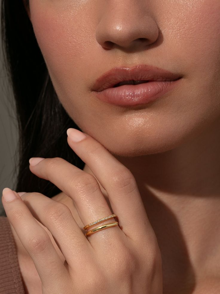 With a studded band connected with a gold asymmetrical band, the Versatile Ring gives you the look of a delicate stack without all the extra hardware. Complete the Look:Full On Ring. | Asymmetrical Gold Pavé Versatile Ring in Size 8 | Women's Jewelry by Uncommon James Gold Stackable Rings For Layering, Adjustable Gold Rings For Layering, Gold Minimalist Stackable Rings For Layering, Minimalist Stackable Rings For Layering, Elegant Gold Stackable Rings For Layering, Gold Double Band Stackable Rings Fine Jewelry, Modern Gold Double Band Stackable Rings, Modern Gold Double Band Midi Rings, Gold Double Band Stackable Midi Rings